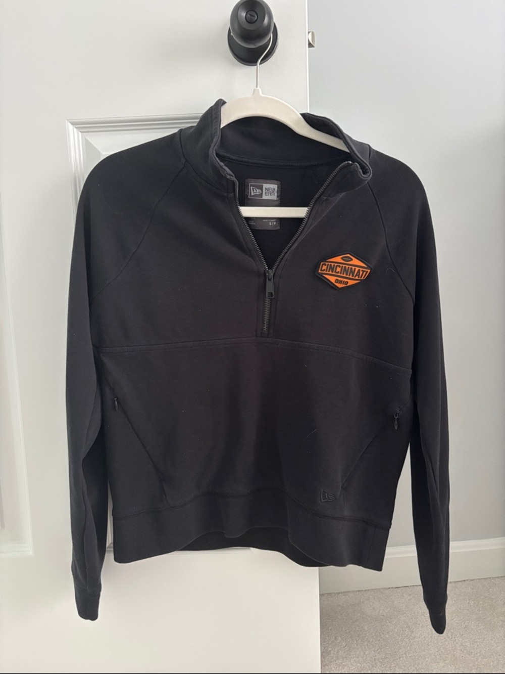 New Era Black Zip-Up Pullover with Orange Cincinnati Patch